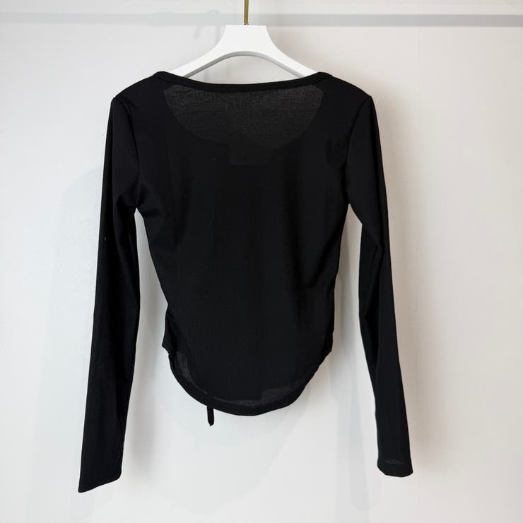 胸元レースアップ 長袖リブカットソー タイトトップス | Beststore | 詳細画像33 