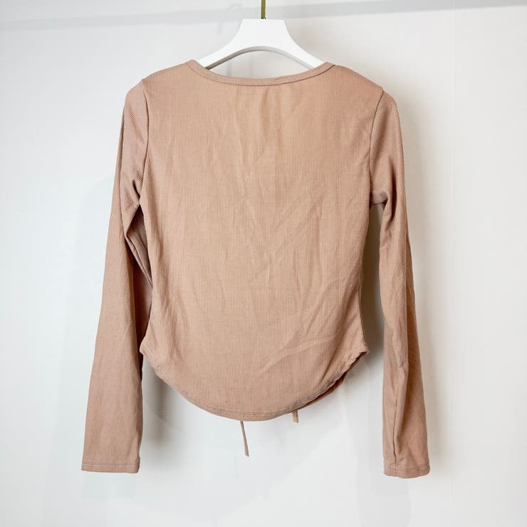 胸元レースアップ 長袖リブカットソー タイトトップス | Beststore | 詳細画像35 