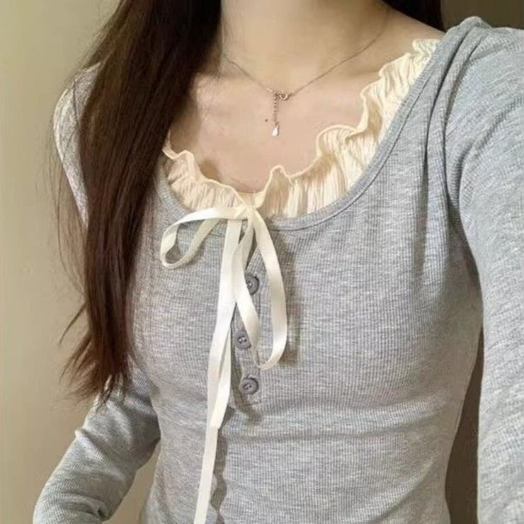 グレー | 重ね着風 インナー付き フリル | Beststore