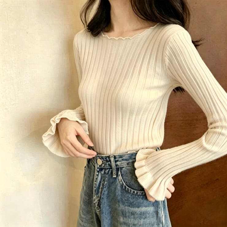 メローフリル リブニット長袖トップス | Beststore | 詳細画像13 