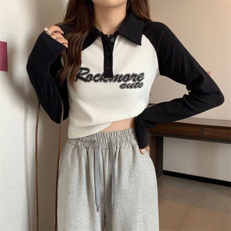 「全3色」バイカラーロゴ入りロングスリーブポロシャツ レトロ 韓国ファッション | Beststore | 詳細画像7 