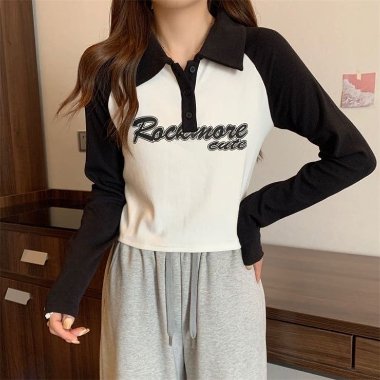 「全3色」バイカラーロゴ入りロングスリーブポロシャツ レトロ 韓国ファッション | Beststore | 詳細画像8 
