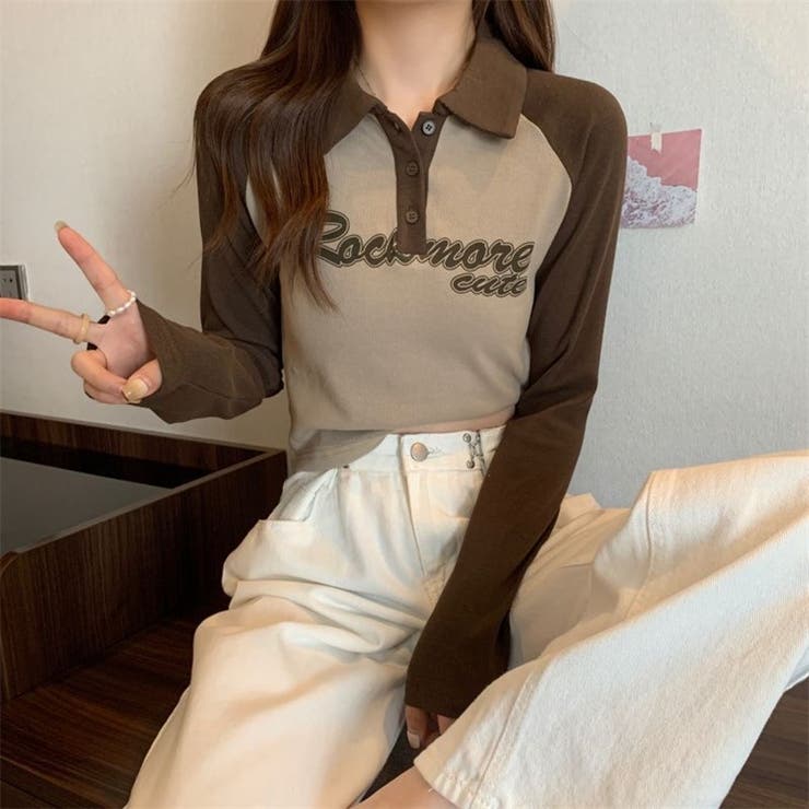 「全3色」バイカラーロゴ入りロングスリーブポロシャツ レトロ 韓国ファッション | Beststore | 詳細画像9 