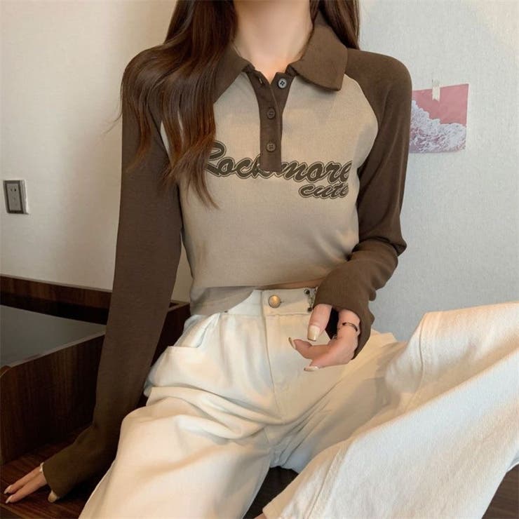 「全3色」バイカラーロゴ入りロングスリーブポロシャツ レトロ 韓国ファッション | Beststore | 詳細画像10 