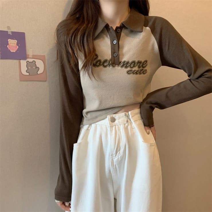 「全3色」バイカラーロゴ入りロングスリーブポロシャツ レトロ 韓国ファッション | Beststore | 詳細画像11 