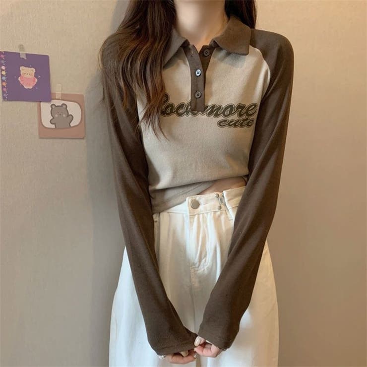 「全3色」バイカラーロゴ入りロングスリーブポロシャツ レトロ 韓国ファッション | Beststore | 詳細画像12 