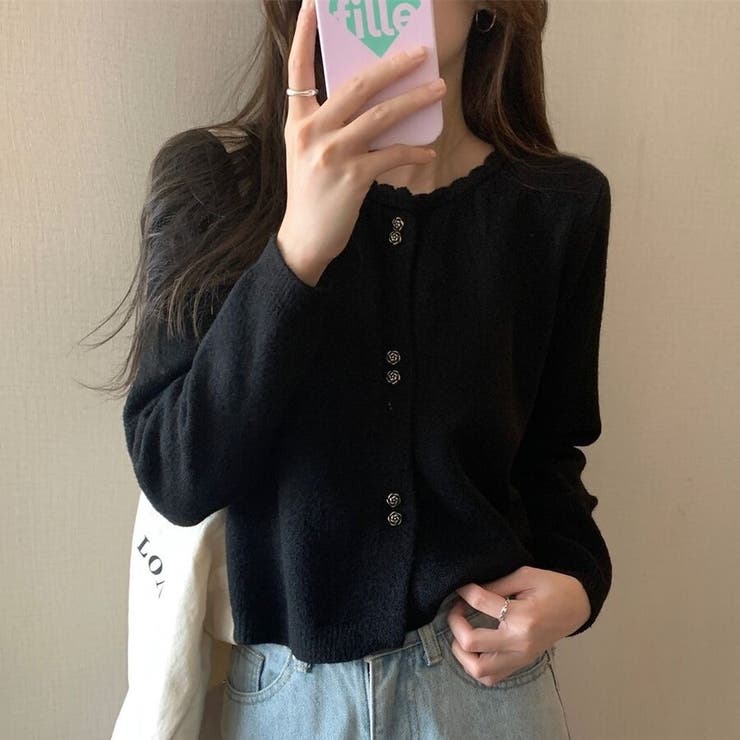 ブラック | 「ふわふわアンゴラタッチ」の優しい肌触り。パールボタンが可愛い、大人可愛いショー… | Beststore