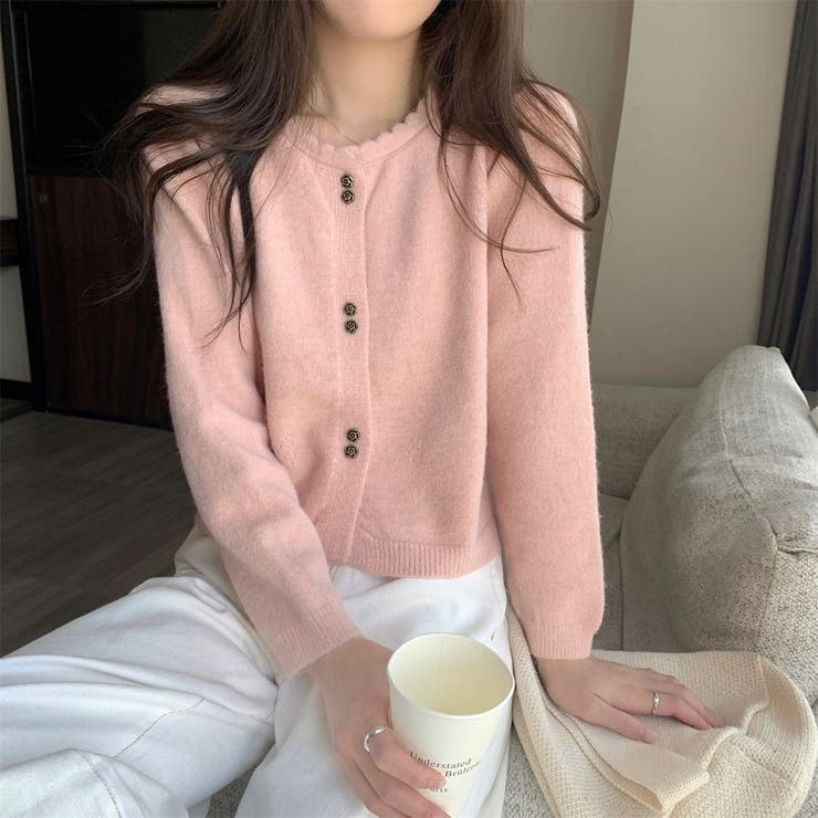 ピンク | 「ふわふわアンゴラタッチ」の優しい肌触り。パールボタンが可愛い、大人可愛いショー… | Beststore