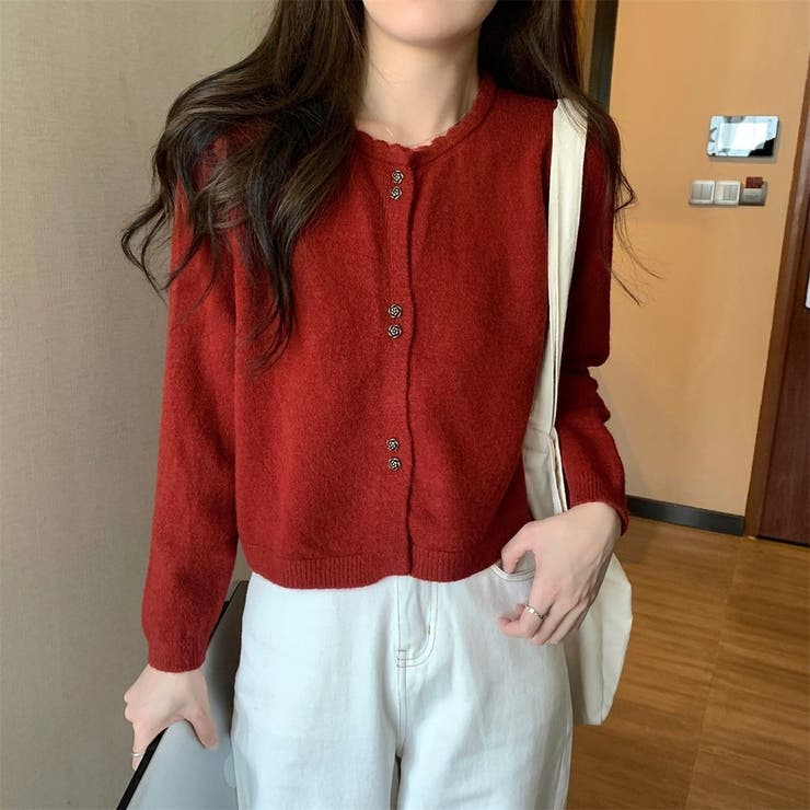 レッド | 「ふわふわアンゴラタッチ」の優しい肌触り。パールボタンが可愛い、大人可愛いショー… | Beststore