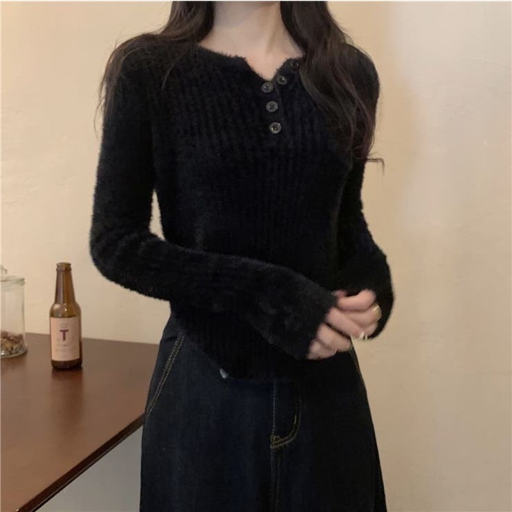 シャギーニット ヘンリーネック トップス ふわふわ ショート丈 秋冬 | Beststore | 詳細画像6 