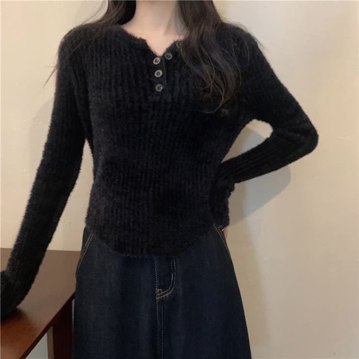シャギーニット ヘンリーネック トップス ふわふわ ショート丈 秋冬 | Beststore | 詳細画像7 