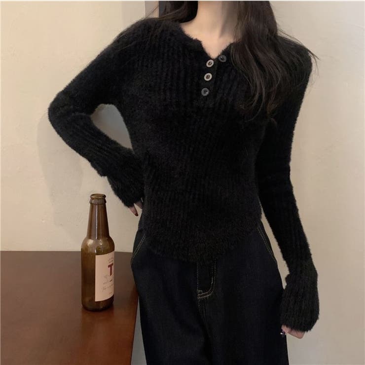 シャギーニット ヘンリーネック トップス ふわふわ ショート丈 秋冬 | Beststore | 詳細画像8 