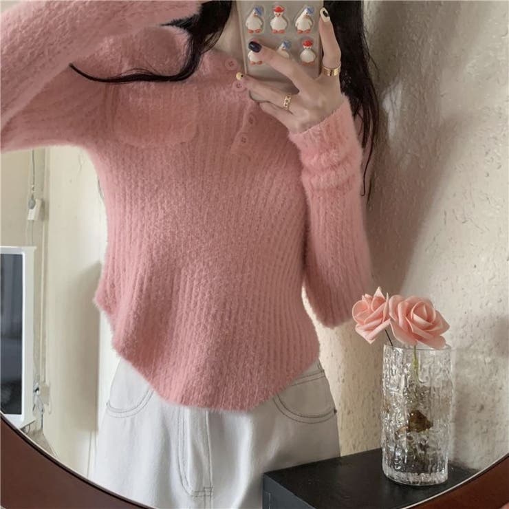 シャギーニット ヘンリーネック トップス ふわふわ ショート丈 秋冬 | Beststore | 詳細画像10 