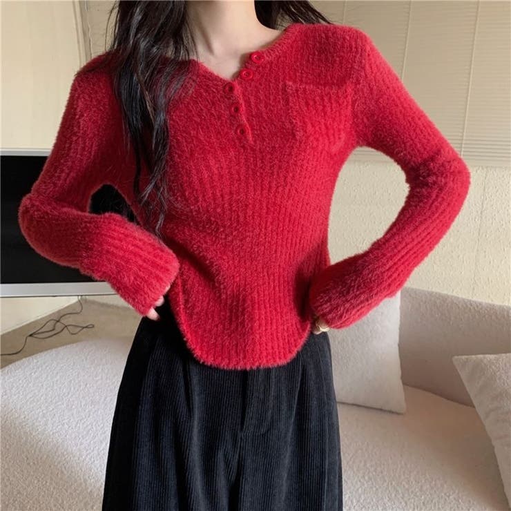 シャギーニット ヘンリーネック トップス ふわふわ ショート丈 秋冬 | Beststore | 詳細画像11 