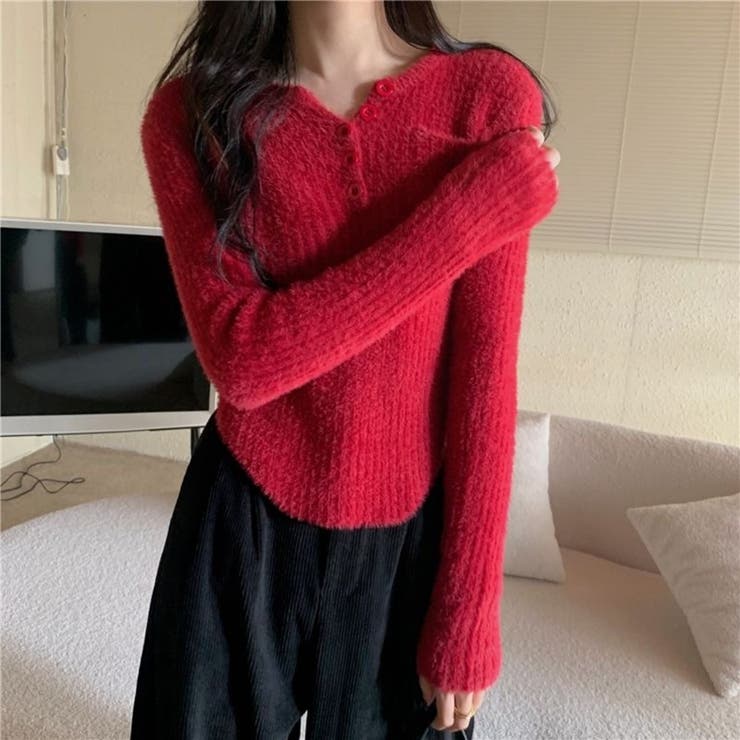 シャギーニット ヘンリーネック トップス ふわふわ ショート丈 秋冬 | Beststore | 詳細画像13 