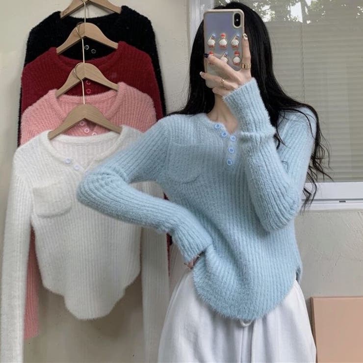 シャギーニット ヘンリーネック トップス ふわふわ ショート丈 秋冬 | Beststore | 詳細画像14 
