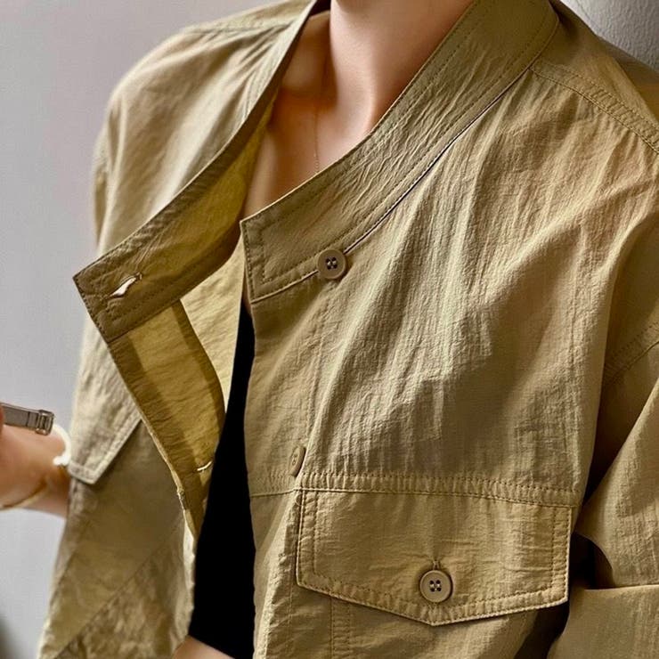 【シアー感×ミリタリー】シースルーノーカラーブルゾン シアーシャツジャケット（全… | Beststore | 詳細画像2 