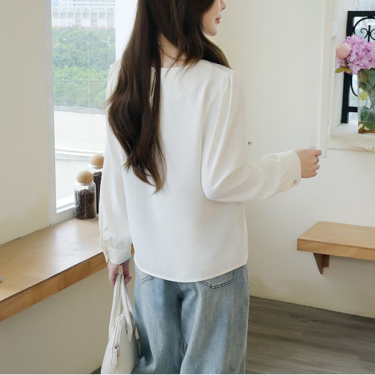 【上品きれいめ】キーネック 長袖 ブラウス | Beststore | 詳細画像7 
