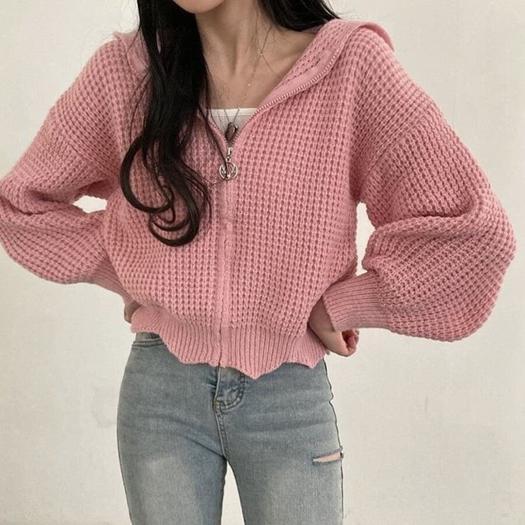 ワッフルニット ジップアップパーカー ショート丈 | Beststore | 詳細画像9 