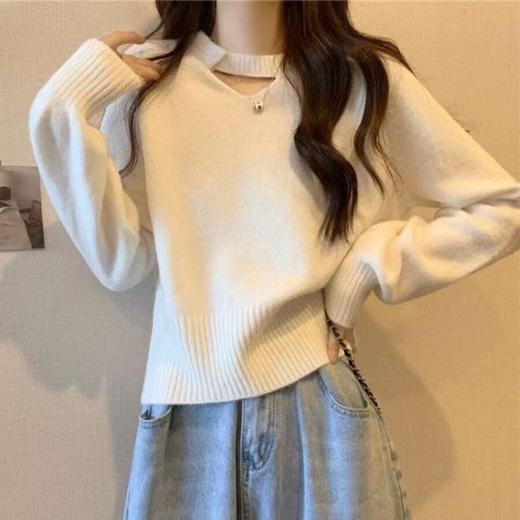 2WAY デコルテオープンがこなれ感を演出！配色ボタン＆チョーカー風ハイネックニ… | Beststore | 詳細画像1 