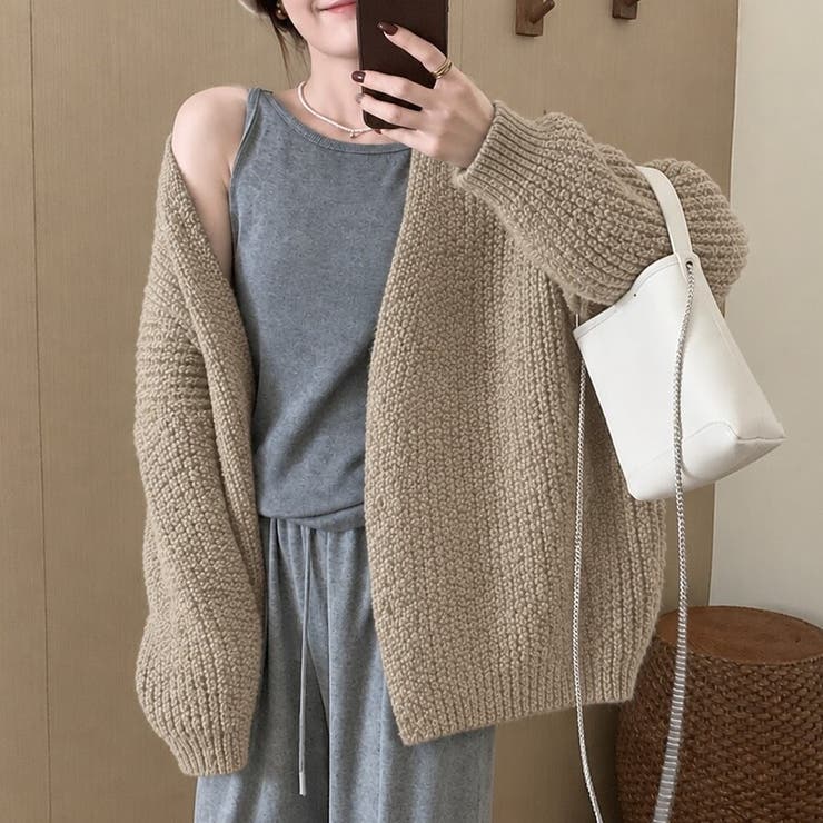 ベージュ | オーバーサイズ ざっくり編み ニットカーディガン | Beststore