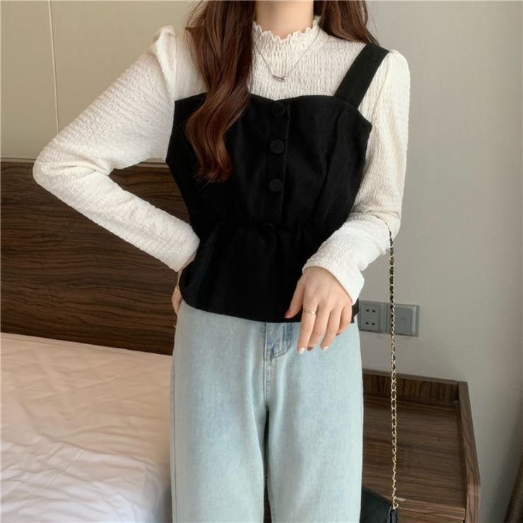 【1枚で決まる】レイヤード風 シャーリングトップス × ペプラムビスチェ | Beststore | 詳細画像11 