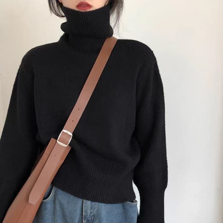 ブラック | 【全10色】もっちりあったか ハイネック リブニット | Beststore