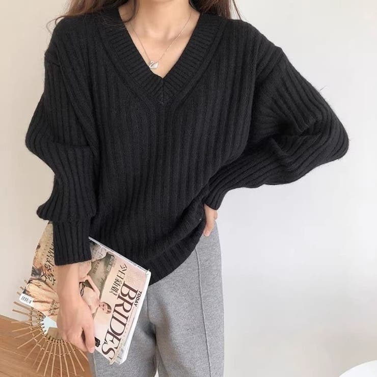ブラック | 【全5色】こなれ感たっぷり ルーズシルエット Vネック | Beststore