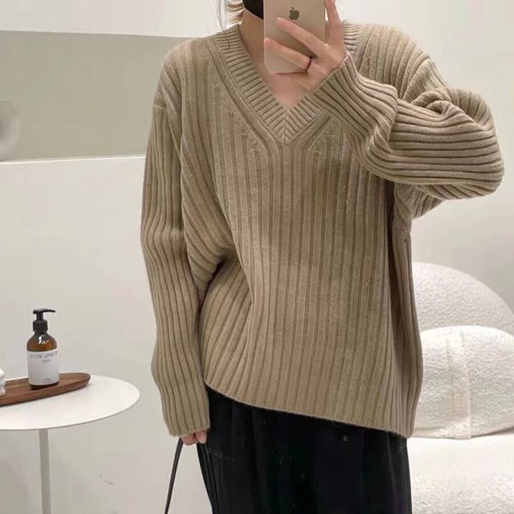 ベージュ | 【全5色】こなれ感たっぷり ルーズシルエット Vネック | Beststore