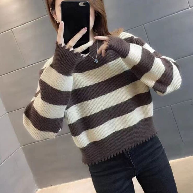 ダメージ加工 ボーダー柄 クルーネック | Beststore | 詳細画像3 