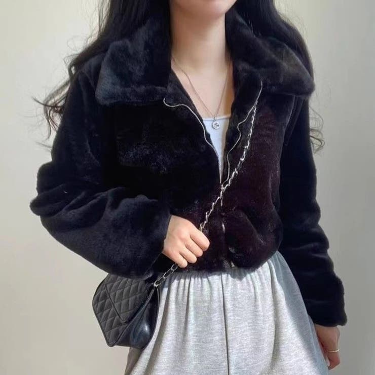 ブラック | ふわふわ手触り エコファー ショート丈 ジップアップブルゾン 全3色 | Beststore
