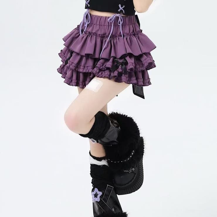 パープル | 地雷系女子必見♡ 激カワ3段フリル ティアードミニスカート（インナーパンツ付き）… | Beststore