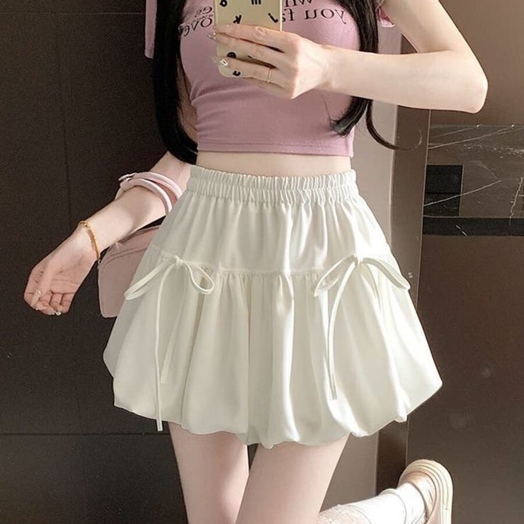 リボン付き バブルバルーンスカート ミニスカート 裏地パンツ付き | Beststore | 詳細画像4 