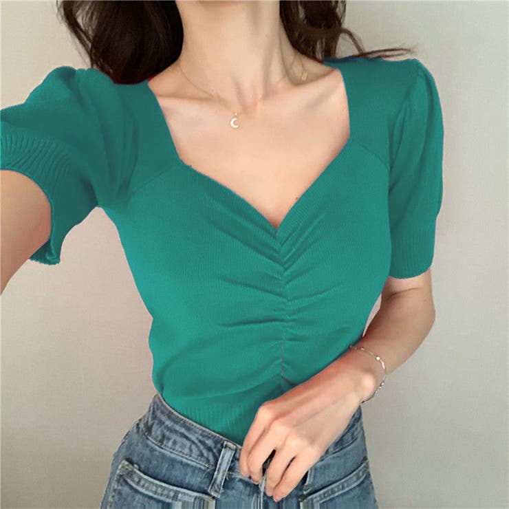 ミント | ニットソー半袖 ショートｖネック ニットソー | Beststore