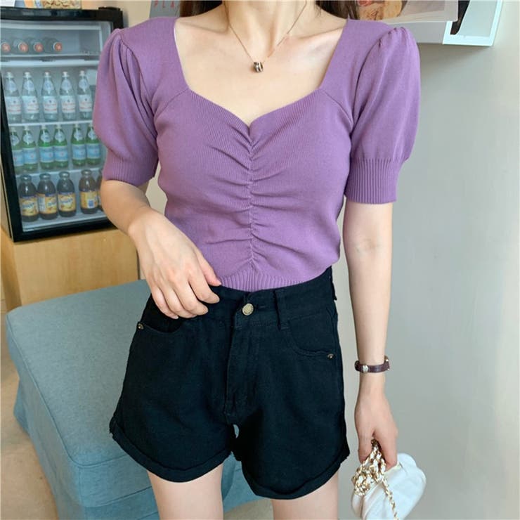 ニットソー半袖 ショートｖネック ニットソー | Beststore | 詳細画像1 