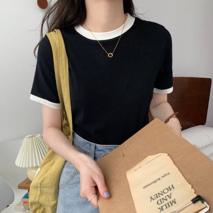 tシャツ 韓国ファッション　リボンデザインカットアウトカットソー レディース 刺繍デザイン襟付長袖シャツ 春夏新作 韓国ファッション[品番
