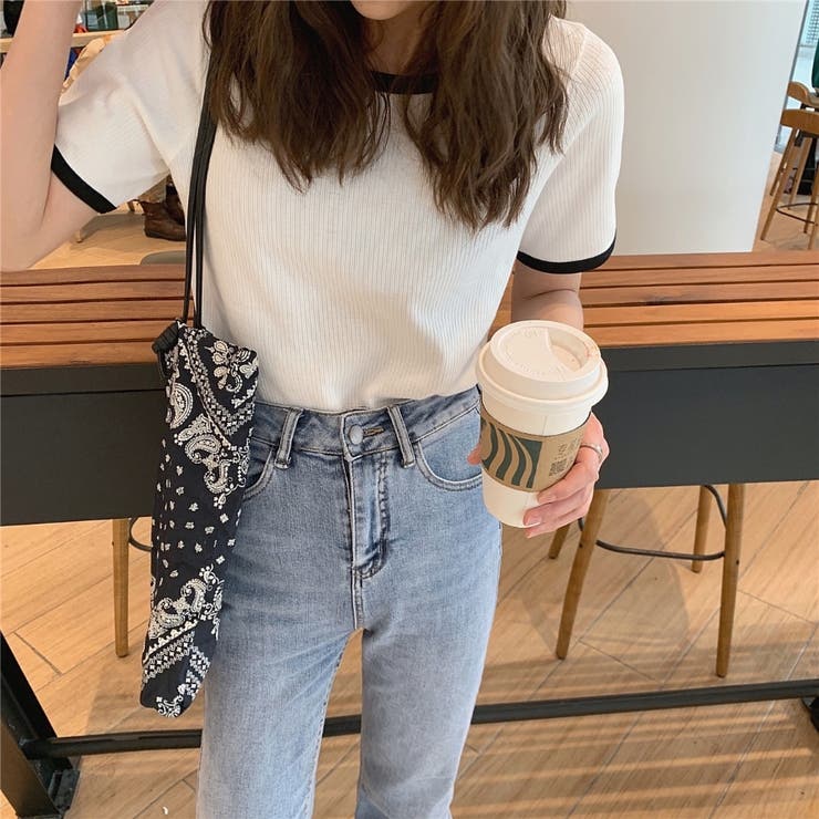 バイカラーリブカットソー 韓国ファッション tシャツ[品番