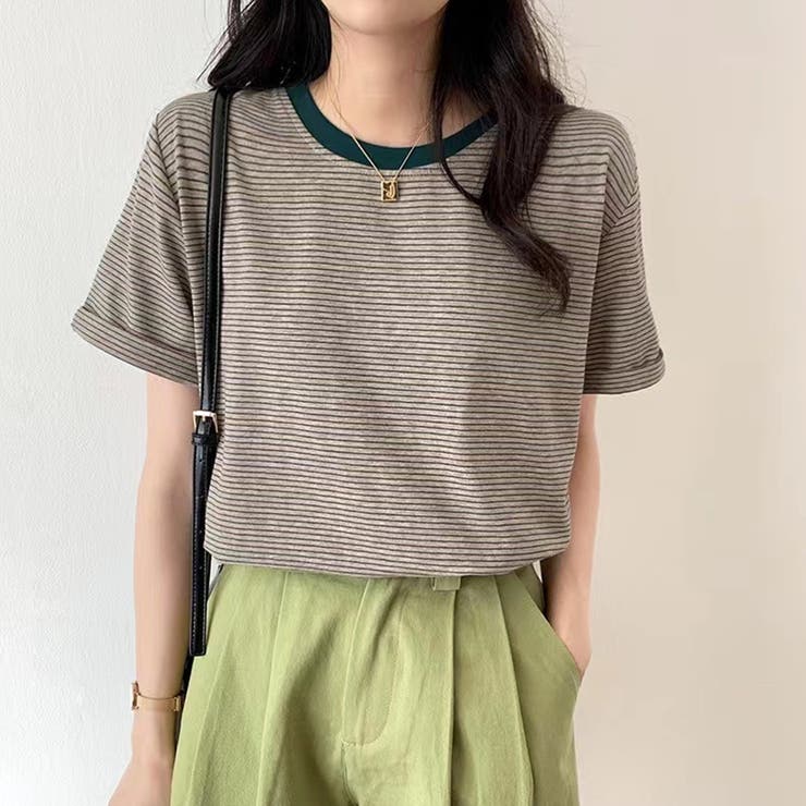 グリーン | バイカラーボーダーTシャツ 韓国ファッション tシャツ | Beststore