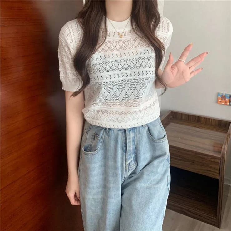 ホワイト | 透け感 カットソー 半袖 | Beststore