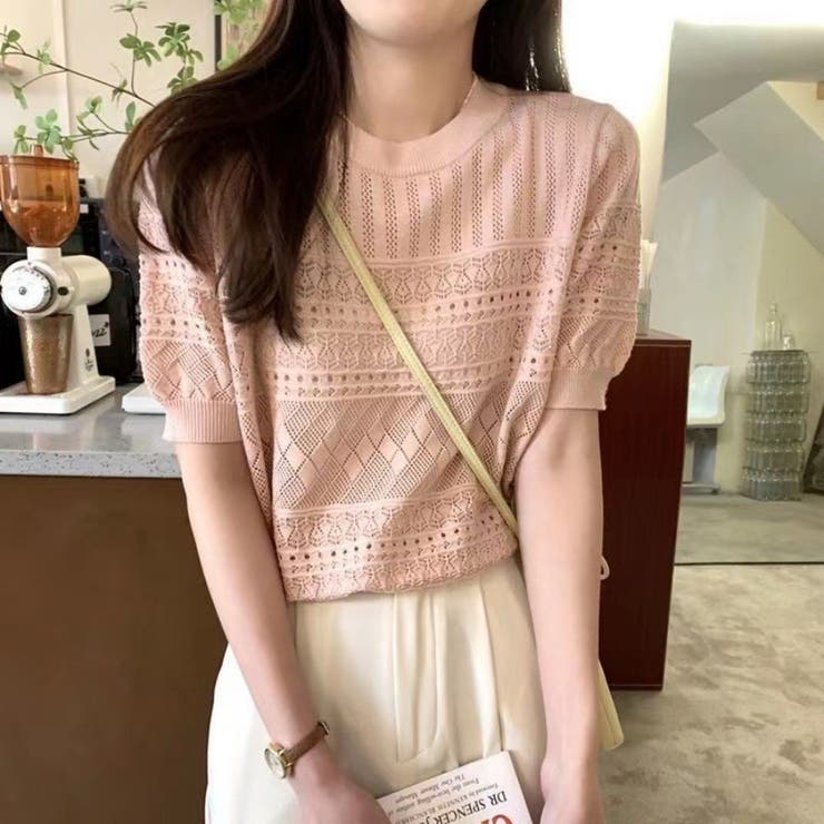 ピンク | 透け感 カットソー 半袖 | Beststore