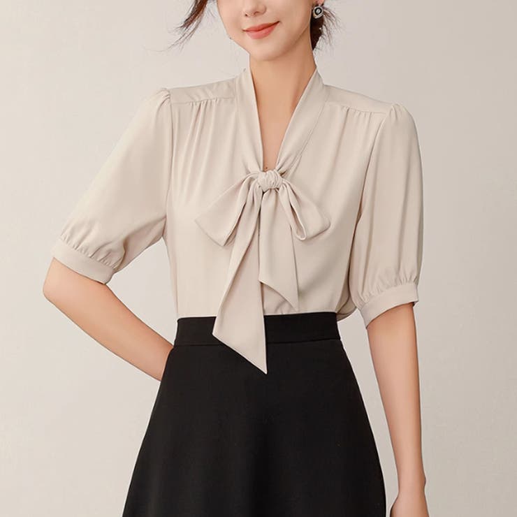 ベージュ | ボウタイリボンブラウス トップス シャツ | Beststore