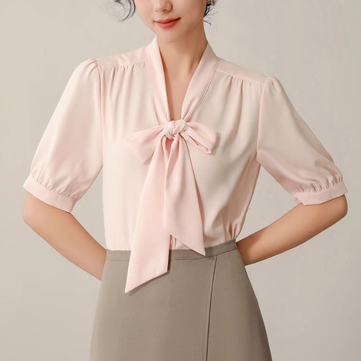 ピンク | ボウタイリボンブラウス トップス シャツ | Beststore