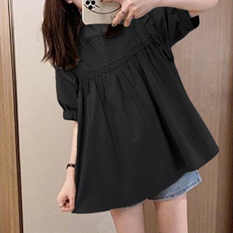 【美品】【M-premier BLACK】フリル袖 黒 半袖ブラウス・ブラック M-premierBLACK【エムプルミエブラック】公式通販｜m-i-d e
