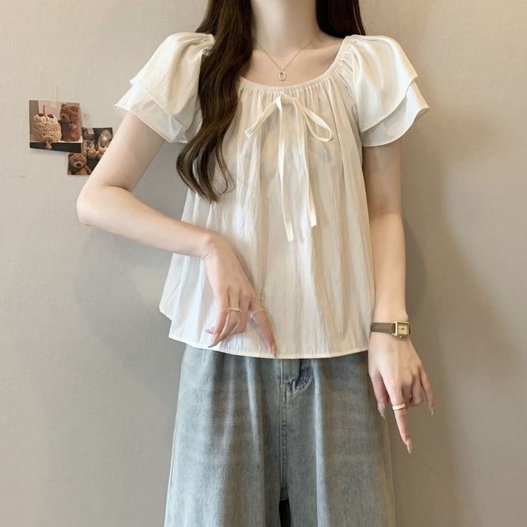 2WAYオフショルブラウス フリル袖 リボン パステルカラー | Beststore | 詳細画像4 