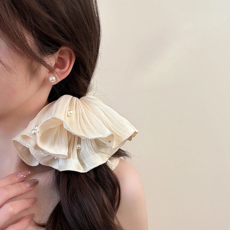 パール付き シフォンボリュームフリルシュシュ ヘアアクセサリー | Beststore | 詳細画像14 