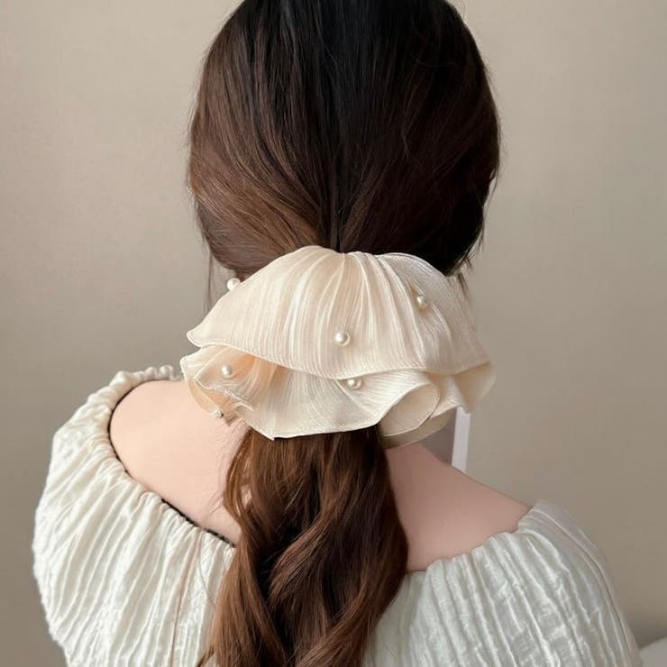 パール付き シフォンボリュームフリルシュシュ ヘアアクセサリー | Beststore | 詳細画像15 