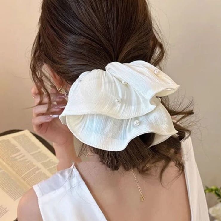 パール付き シフォンボリュームフリルシュシュ ヘアアクセサリー | Beststore | 詳細画像3 