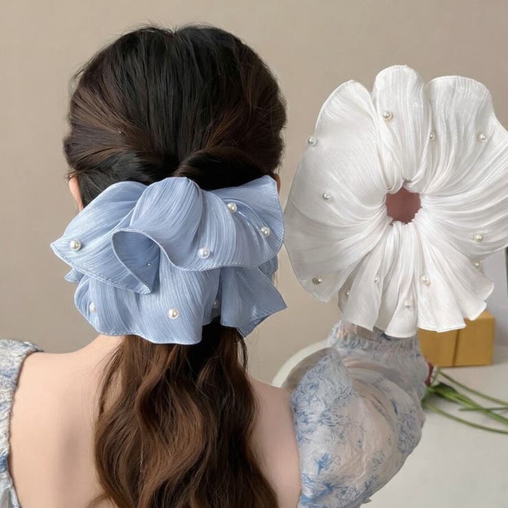 パール付き シフォンボリュームフリルシュシュ ヘアアクセサリー | Beststore | 詳細画像5 