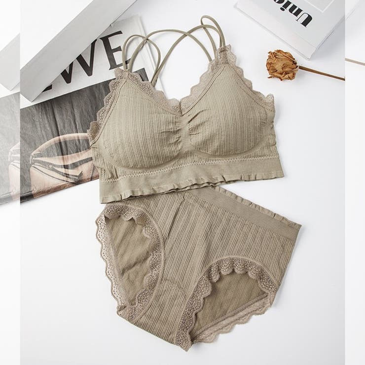 モカブラウン | 上下セット リブリボン ブラ＆ショーツ | Beststore