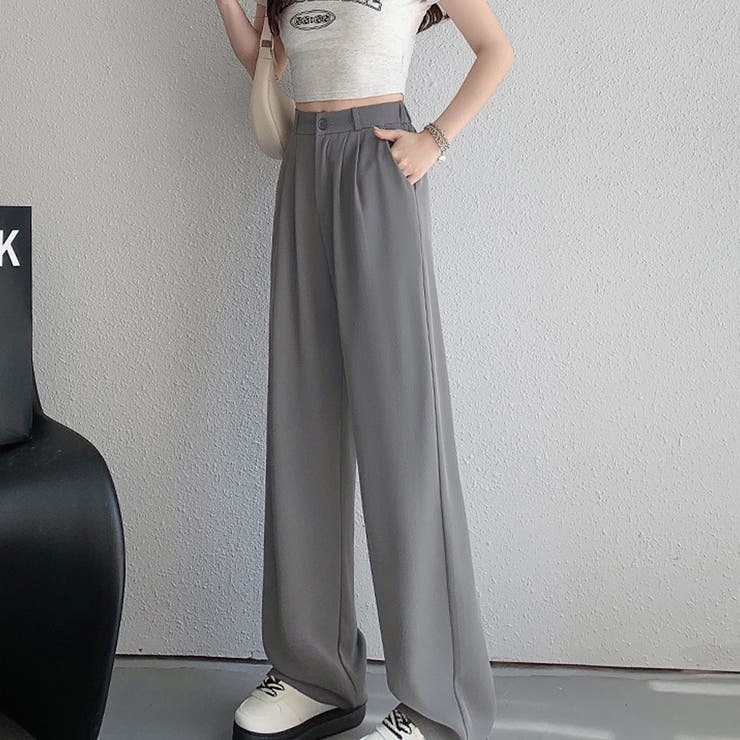 ハイウエスト ワイドパンツ トレンド感 セットアップ 韓国 n2389 ベストストア Beststore ワイドパンツ スラックスパンツ ハイ